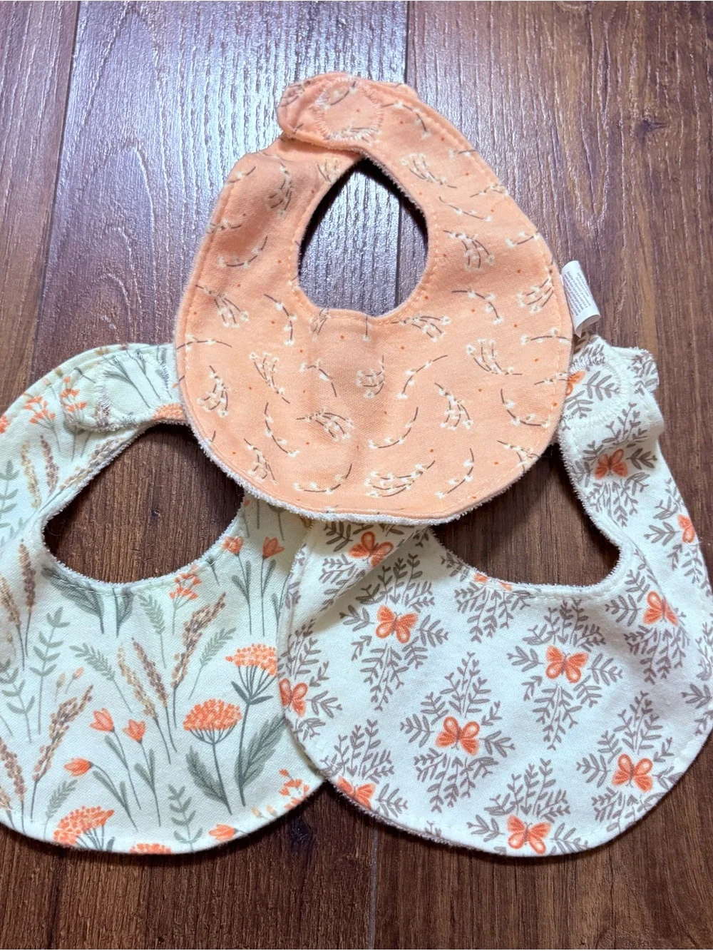 Neutral Peach Floral Baby Bib Set - 3-Pack